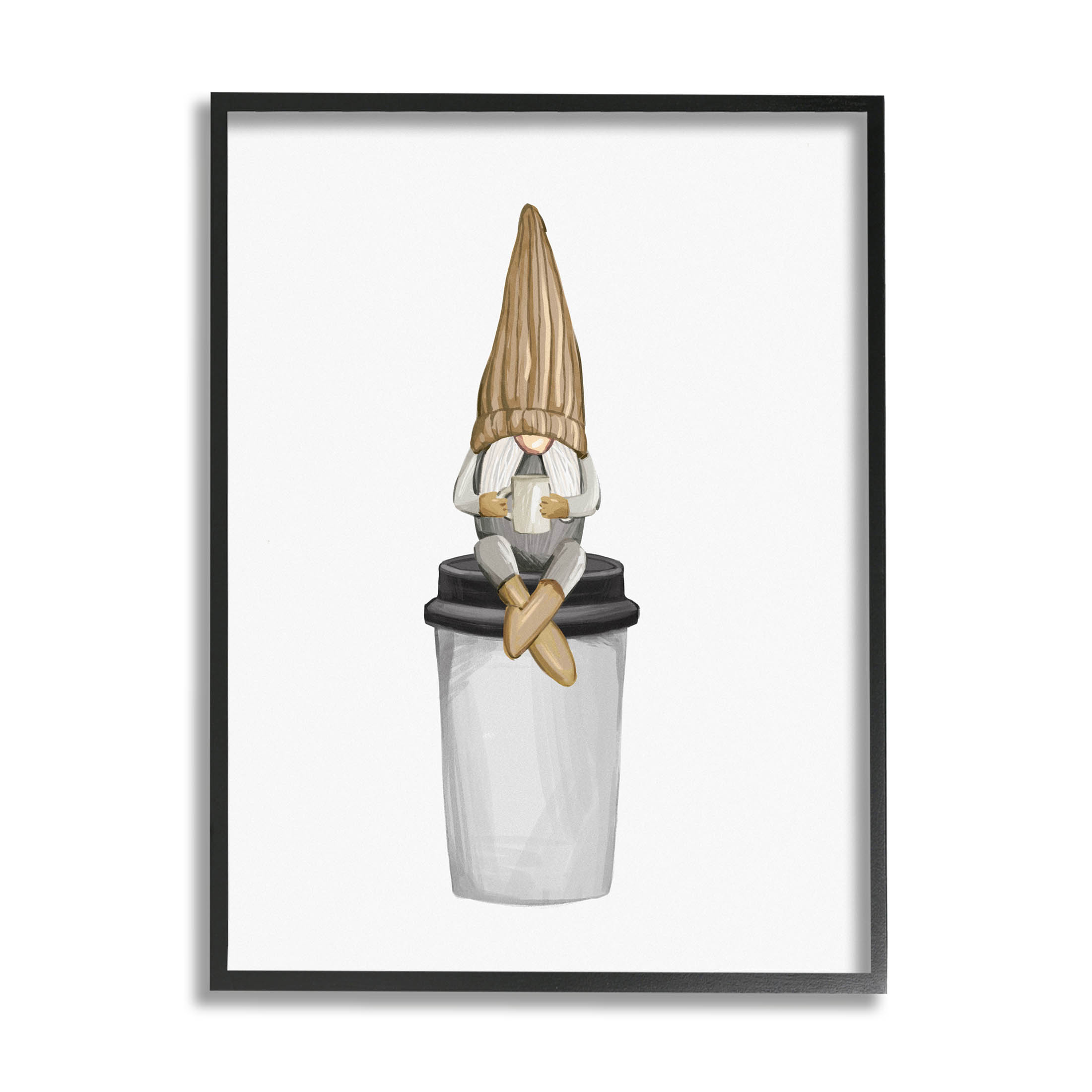 Cozy Gnome Morning Coffee Fairy Tales & Fantasy Graphic Art Black Framed Art Print Wall Art