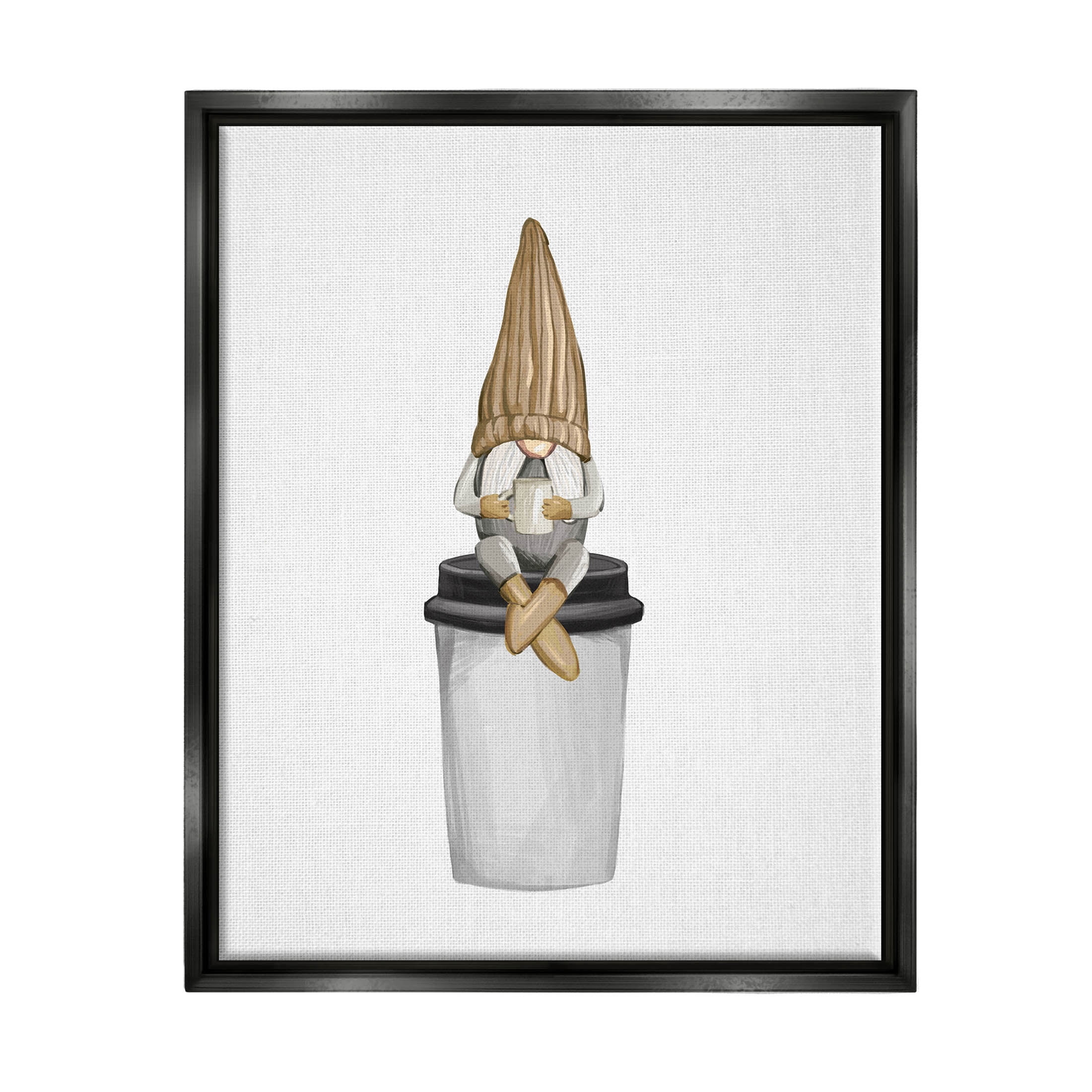 Cozy Gnome Morning Coffee Fairy Tales & Fantasy Graphic Art Jet Black Framed Art Print Wall Art