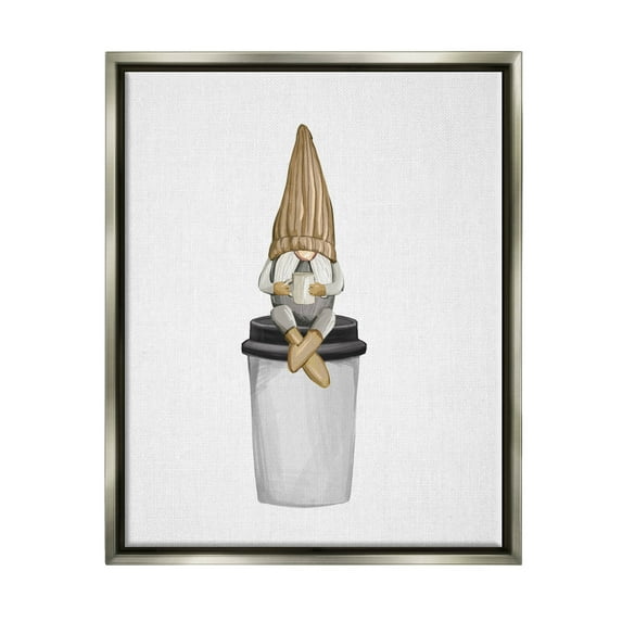 Cozy Gnome Morning Coffee Fairy Tales & Fantasy Graphic Art Luster Gray Framed Art Print Wall Art