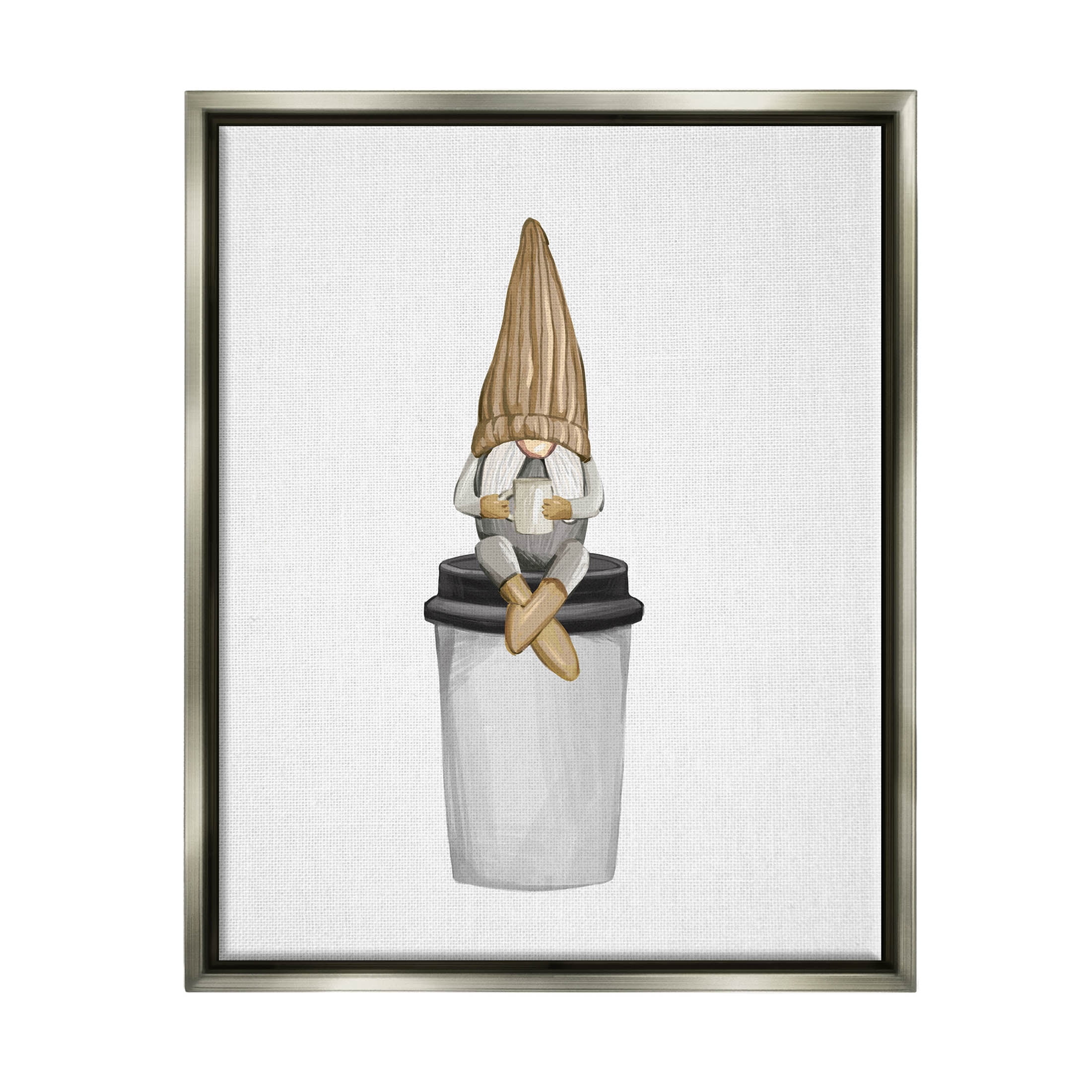 Cozy Gnome Morning Coffee Fairy Tales & Fantasy Graphic Art Luster Gray Framed Art Print Wall Art