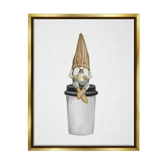 Cozy Gnome Morning Coffee Fairy Tales & Fantasy Graphic Art Metallic Gold Framed Art Print Wall Art