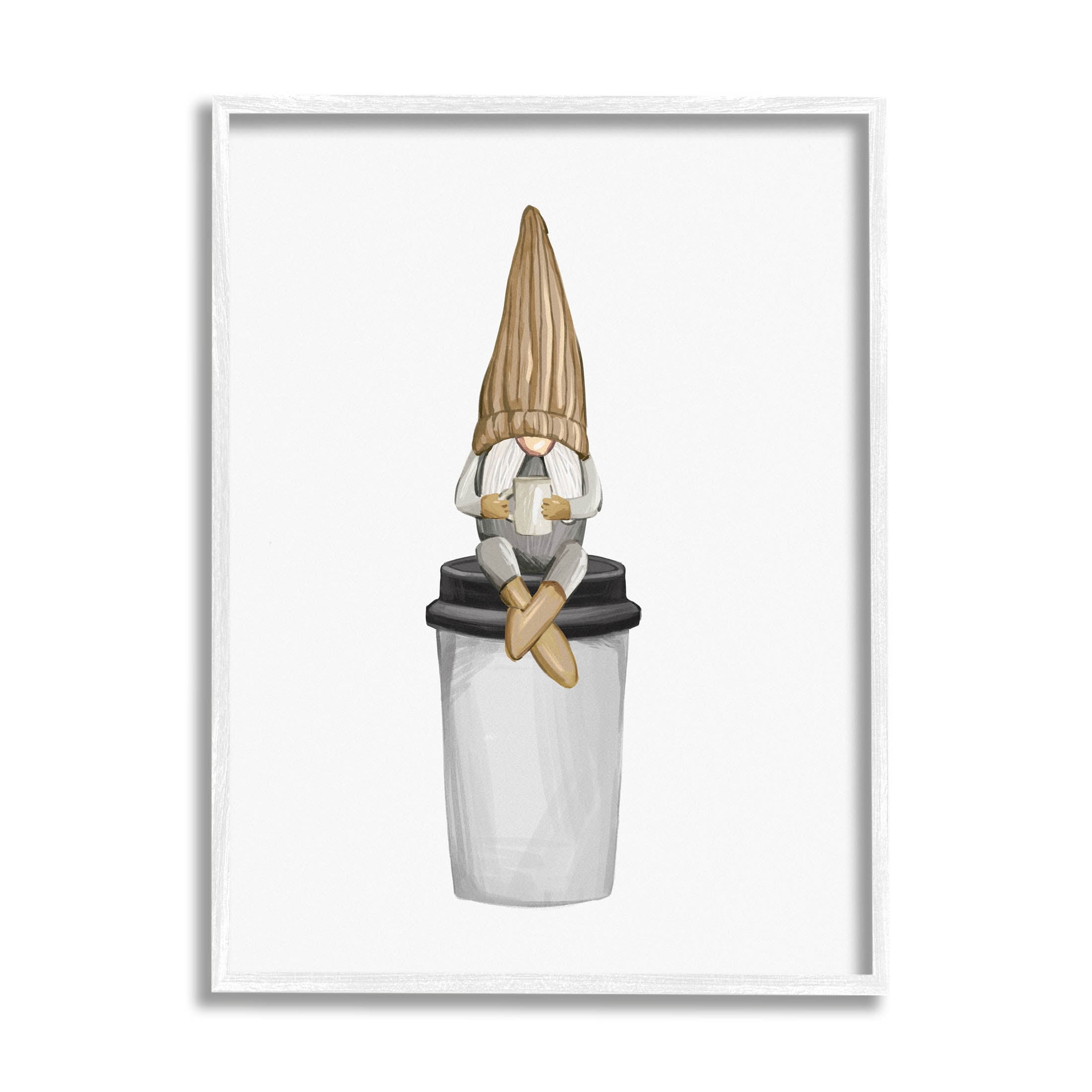 Cozy Gnome Morning Coffee Fairy Tales & Fantasy Graphic Art White Framed Art Print Wall Art