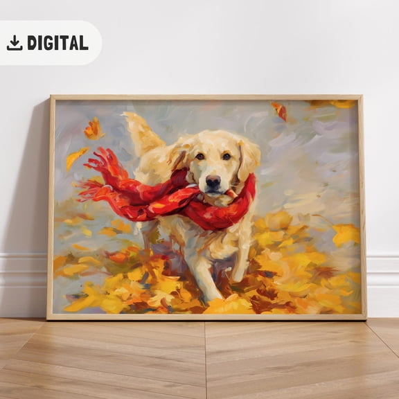 Cozy Golden Retriever Poster, Fall Dog Autumn Aesthetic Vintage Style Lover, Dogful Nature, Seasonal Living Room And Home Decor