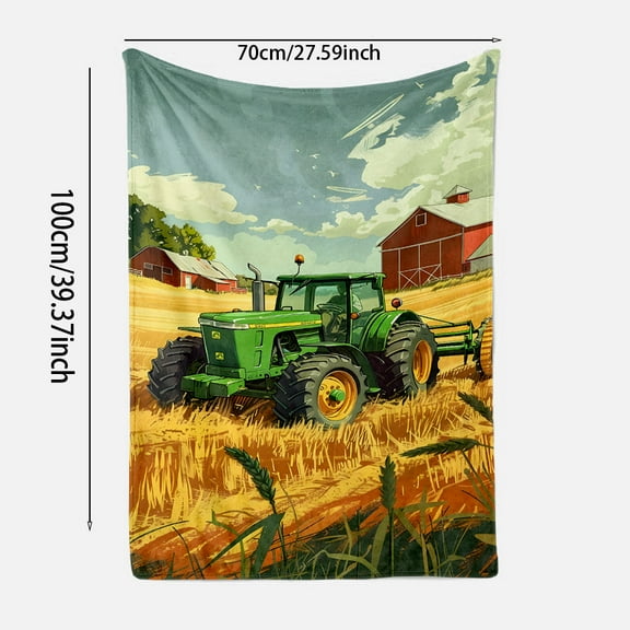 Cozy Green Tractor & Excavator Plush Throw Blanket - Soft Flannel, Perfect for Couch, Bed, and Home Decor