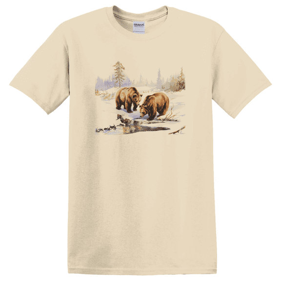 Cozy Grizzly Bear Vintage 90s Style Wildlife Rustic Mountain Scene Outdoorsy T-shirt