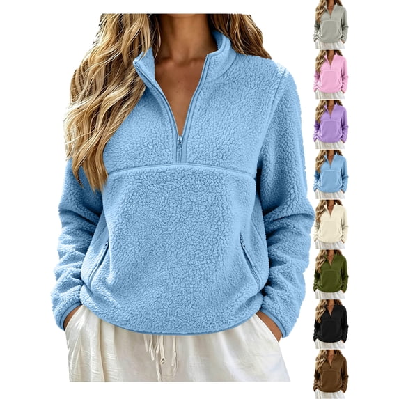 Cozy Half Zip Fleece Sweatshirt for Women - Fashion Soft Pullover with Zipper Pockets for Fall Winter Hiking & Lounge