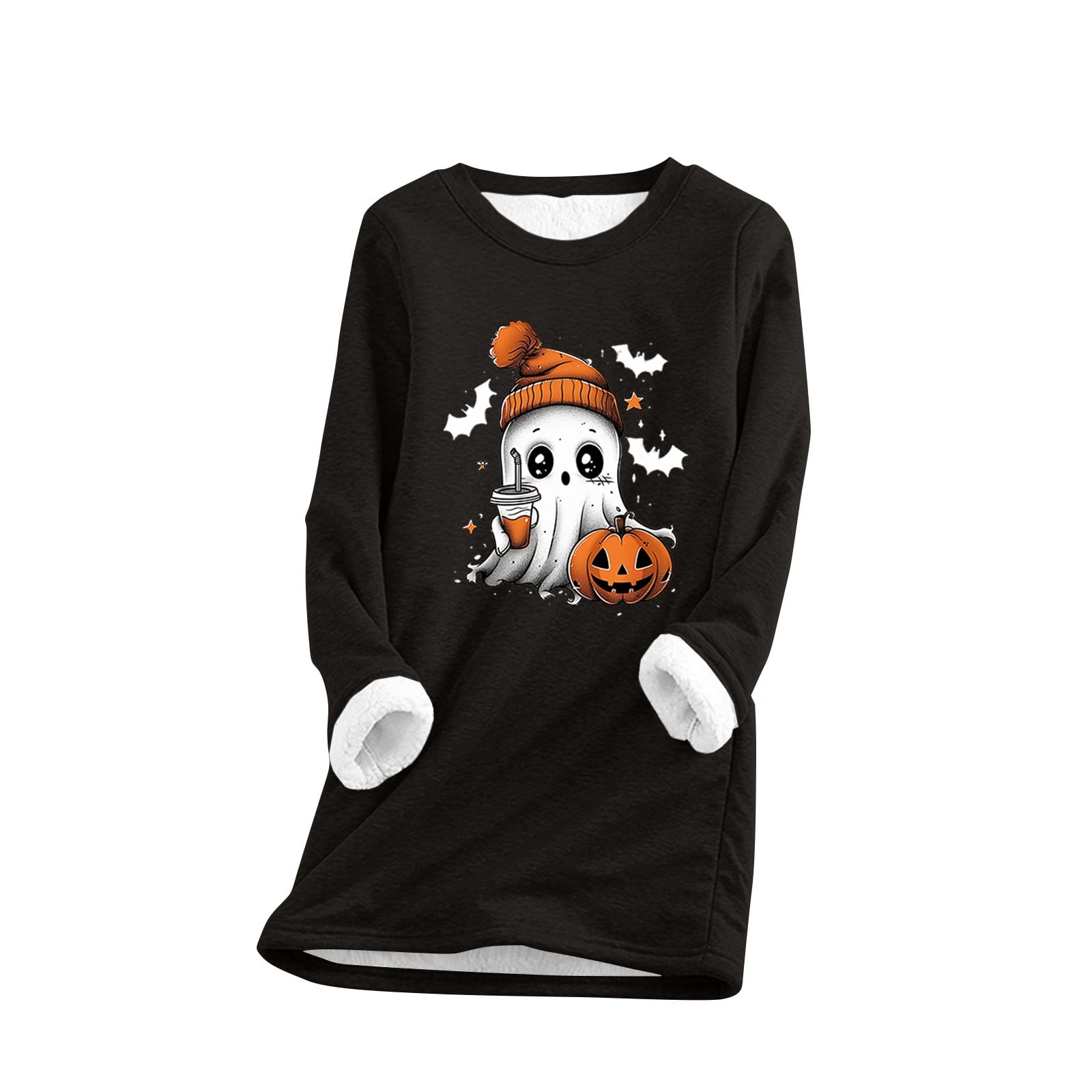Cozy Halloween Ghost Print Long Sleeve Sweatshirt Dress for Women Warm