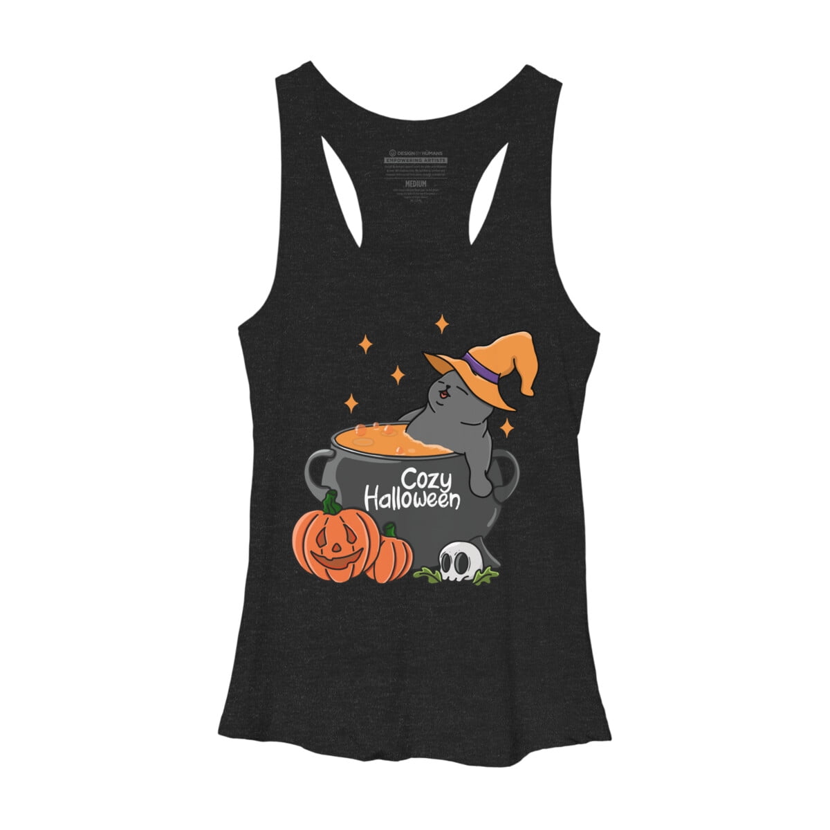 Cozy Halloween Womens Black Heather Graphic Racerback Tank Top - Design ...