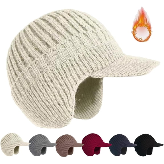 Cozy Head Beanie, Winter Hat with Brim & Ear Flaps, Knitted Beanie for Men & unisex