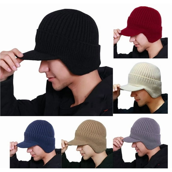 Cozy Head Beanie for Women & Men, CozyHead Beanie, Winter Hat with Brim & Ear Flaps Black One Size