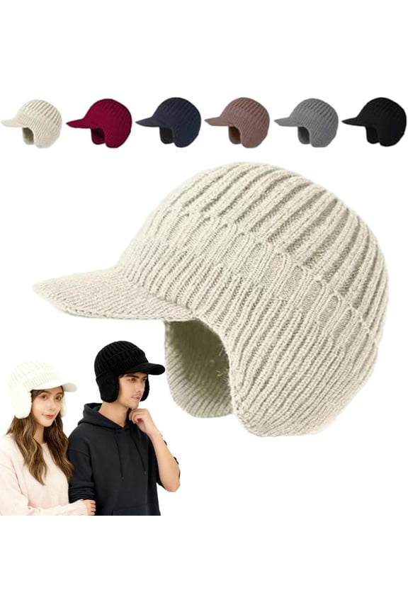 Cozy Head Beanies for Men and Women, Womens Winter Hats with Brim and Ear Flaps, Knitted Beanie Hat Fleece Lining