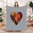 thumbnail image 1 of Cozy Heart - Shaped Flannel Blanket - Textured Abstract Patterns in Red Orange & Brown - Perfect for Sofa Travel & Bed, 1 of 7