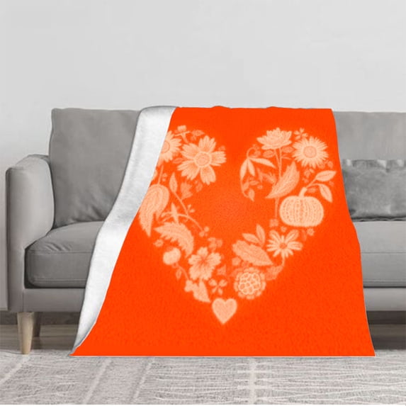 Cozy Heart - Shaped Floral Flannel Blanket - Soft Warm and Inviting for Sofa Travel Bed and Chair - Perfect Autumn Decor