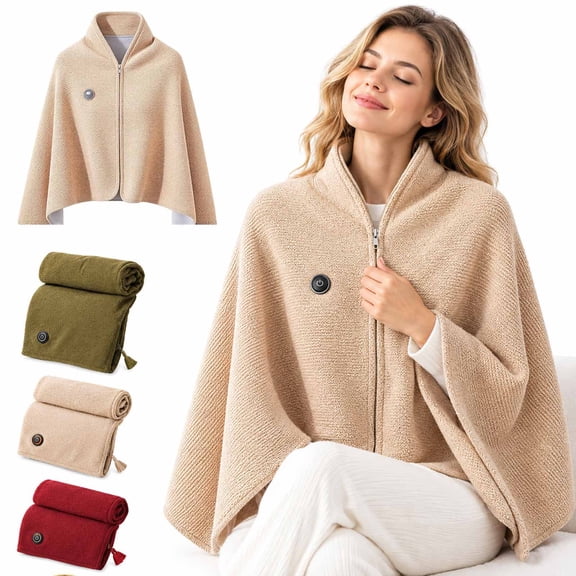 Cozy Heated Zip Up Blanket, Heated Shawl Wraps for Women, USB Wearable Blanket Heat Settings, Portable USB Heated Blanket Shawl with 3 Heat Settings & Fast Heating, Home Outdoor Office Use