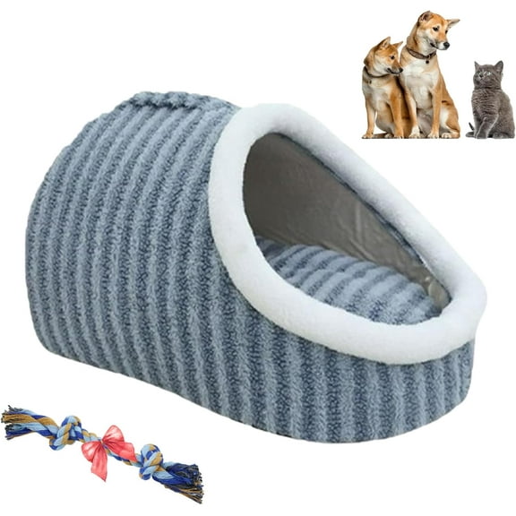 Cozy Hideaway Pet Bed, Plush Pet Bed Cave, Anti Anxiety Calming Plush Pet Beds, Pet Bed with Cover Cave, Thick Fleece Warm Slipper Pet Bed for Small Medium Pets