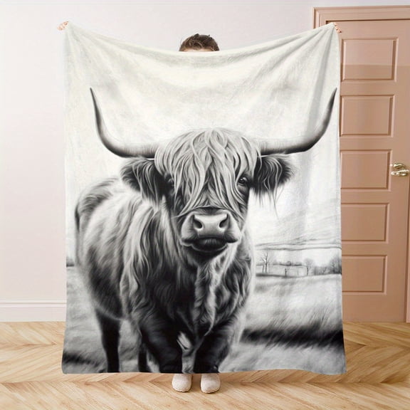 Cozy Highland Cattle Print Flannel Blanket - Soft, Warm Throw for Naps, Camping, Travel & Home Decor | Perfect Gift for Friends, Family & Lovers
