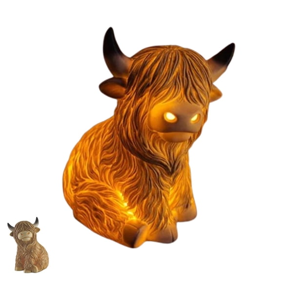 The Cozy Highland Glow: Highland Cattle Lamp - 8 Inch Rustic Farmhouse Decorative Table Light with Warm Amber Glow, Animal Night Light for Bedroom, Living Room & Shelf Decor