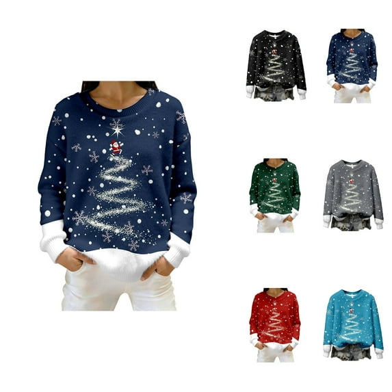 Cozy Holiday Charm Printed Crewneck Pullover For Casual Knit Sweater With Seasonal Graphic