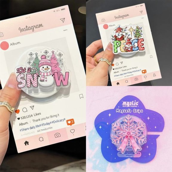 Cozy Holiday Collection Grip Set | Let It Snow, Peace & Snowflake Designs | Cute Aesthetic Magsafe Gift Trio for Christmas Lovers