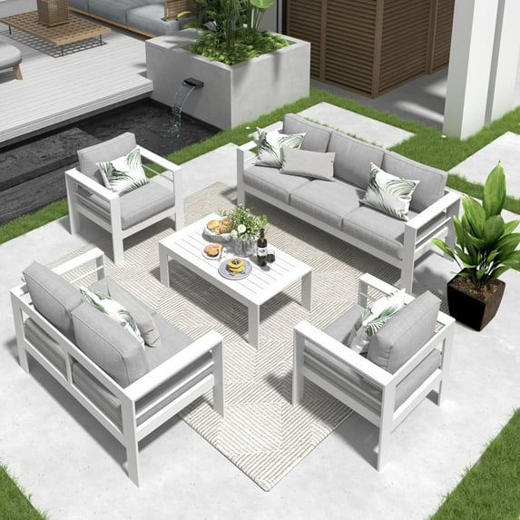 Cozy Home 7 Seats Contemporary Outdoor Patio Aluminum Sofa Furniture Sets, White