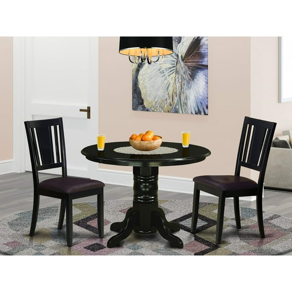 Cozy Home Ambiance: Exquisite Table Set with Extensible Table and 2 Chairs, High-Quality Rubber Wood, Luxurious Faux Leather Upholstery
