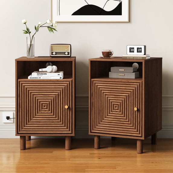 Cozy Home Bedside Table Set of 2 with Charging Station, End Table with ...