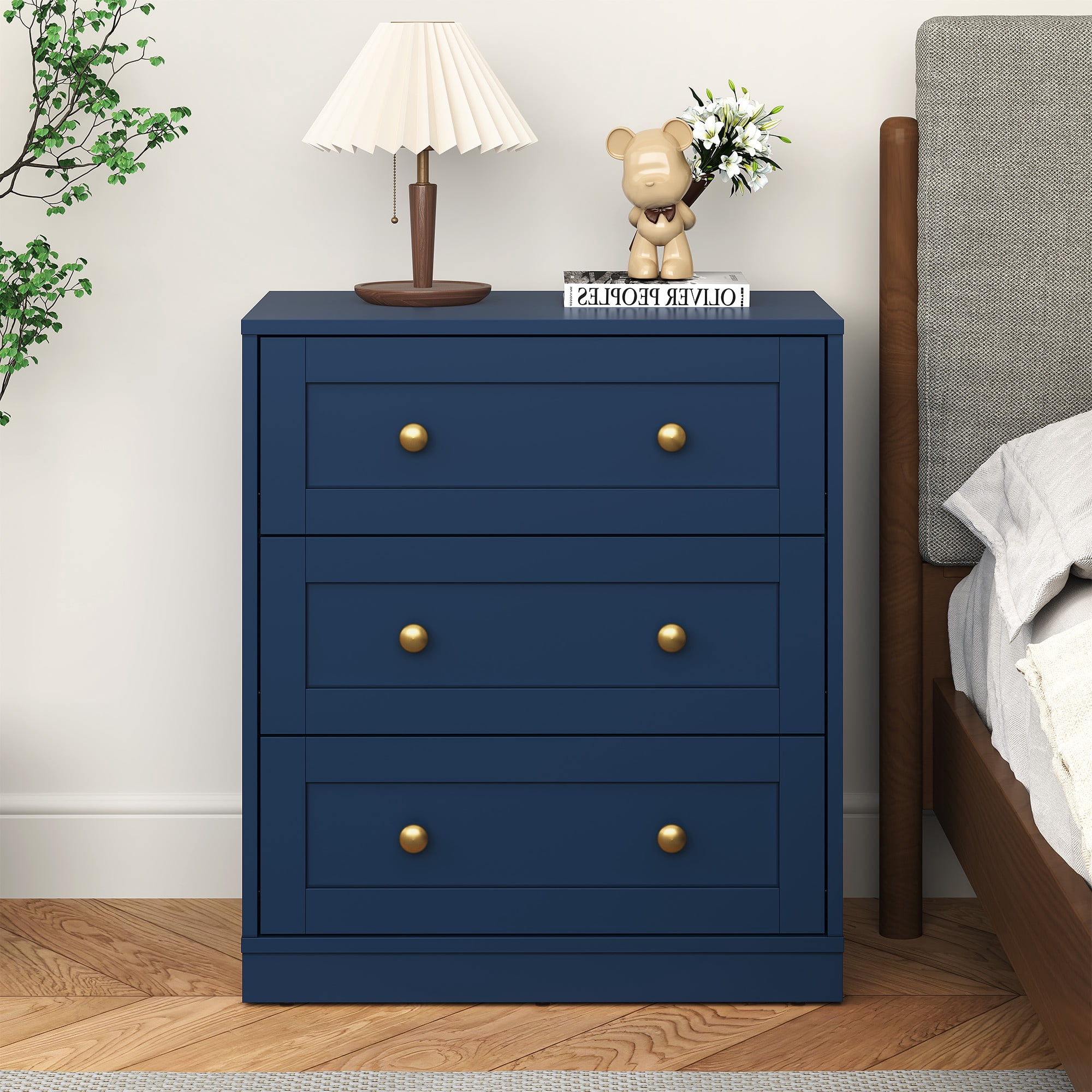 Cozy Home Blue Nightstand 3 Drawer Dresser, Modern Night Stands Three ...