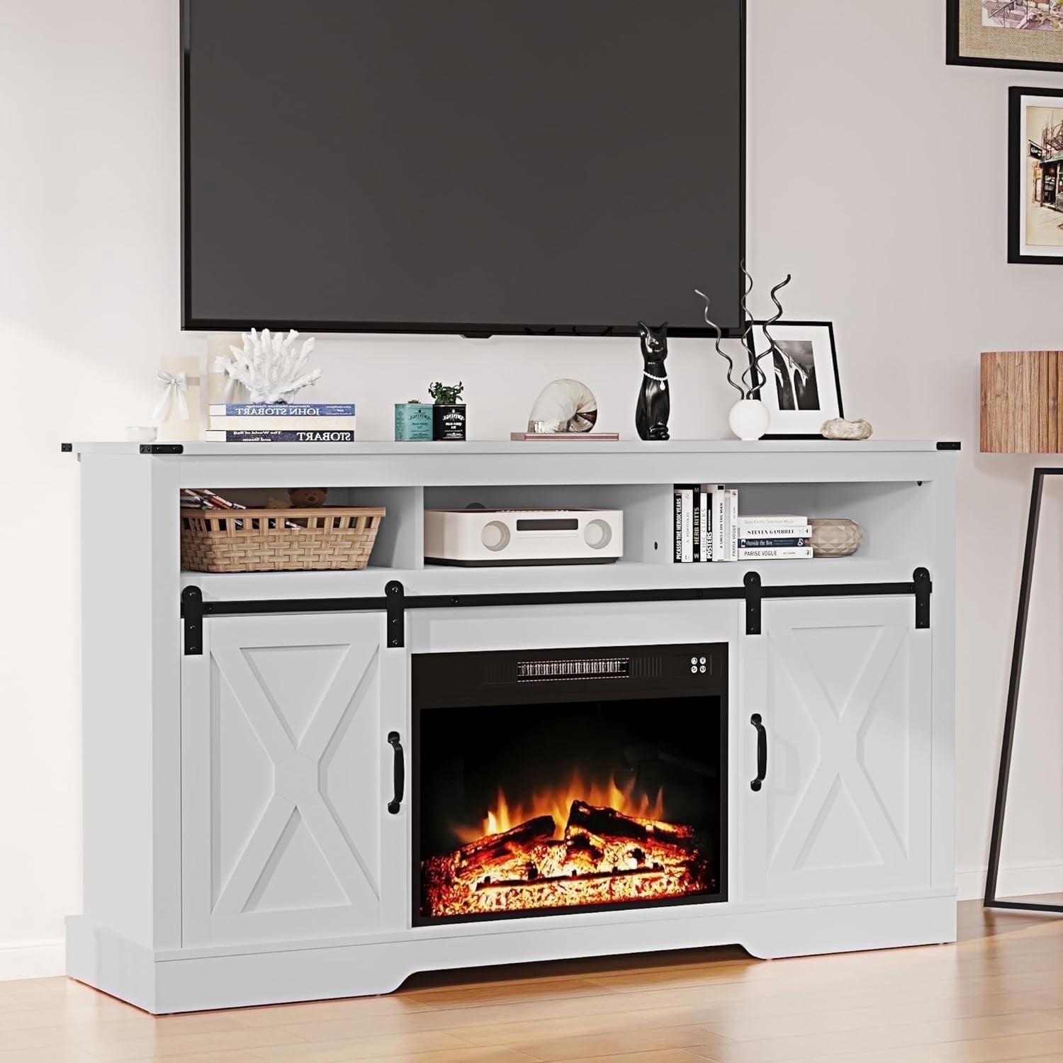 Cozy Home Durable Television Stands, ‎Engineered Wood White, 58" x 34" x 16", 107 lb