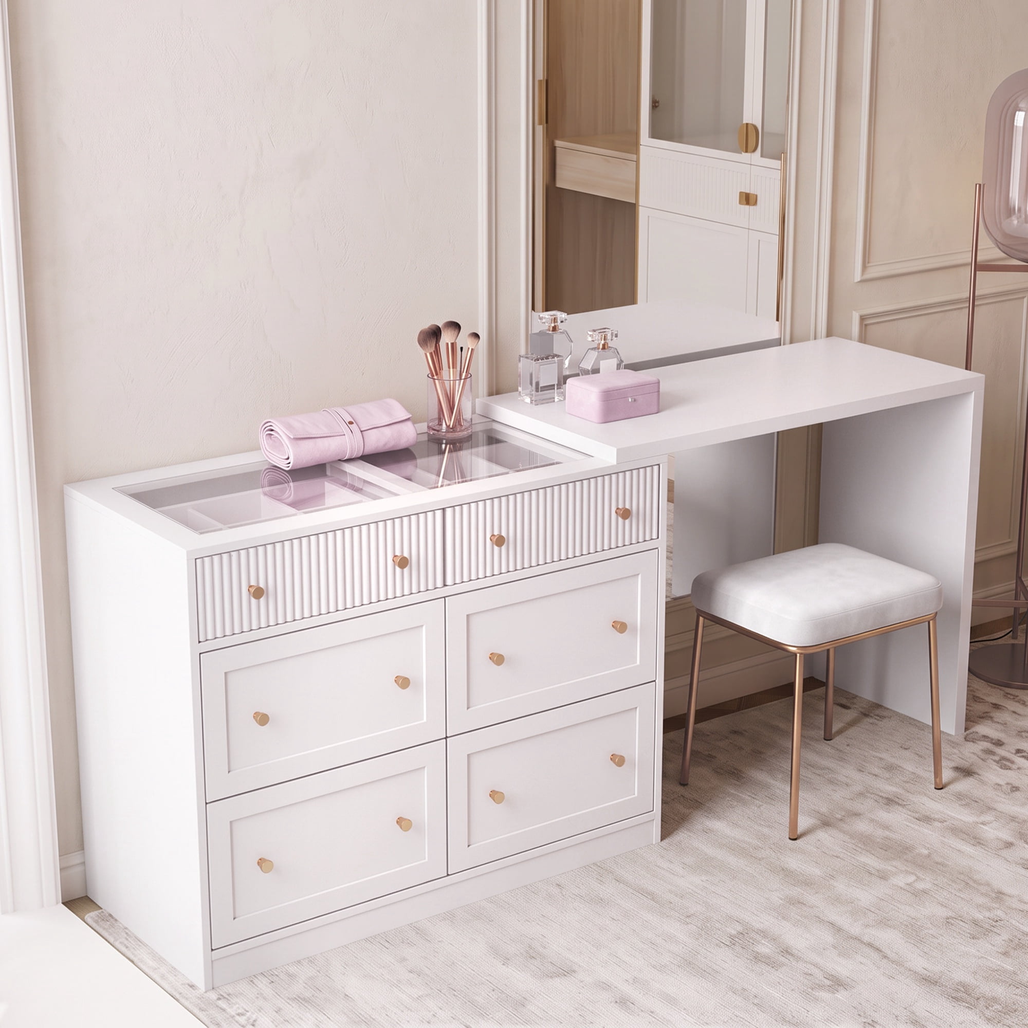 Cozy Home Multi-Functional Makeup Vanity Desk with 6 drawer dressers ...