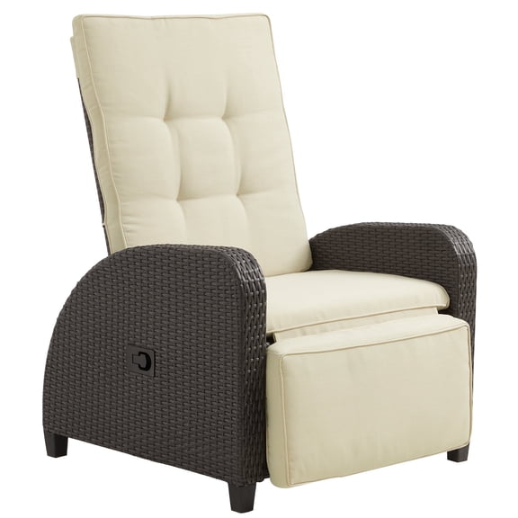 Cozy Home Wicker Patio Chair with 160°Adjustable Backrest and Footrest, Outdoor Recliner Lounge Chair with Reinforced Non-Slip Legs,300 lbs Capacity,Beige