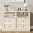 Cozy Home beige Nightstand with Storage Shelf &amp; Door, Faux Drawer ...