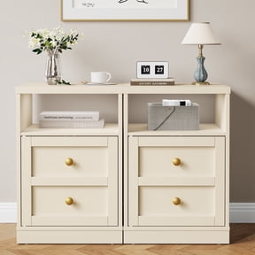 Cozy Home beige Nightstand with Storage Shelf & Door, Faux Drawer Design End Table, Compact Side Table for Bedrooms, Dorm Rooms & Small Spaces, Set of 2