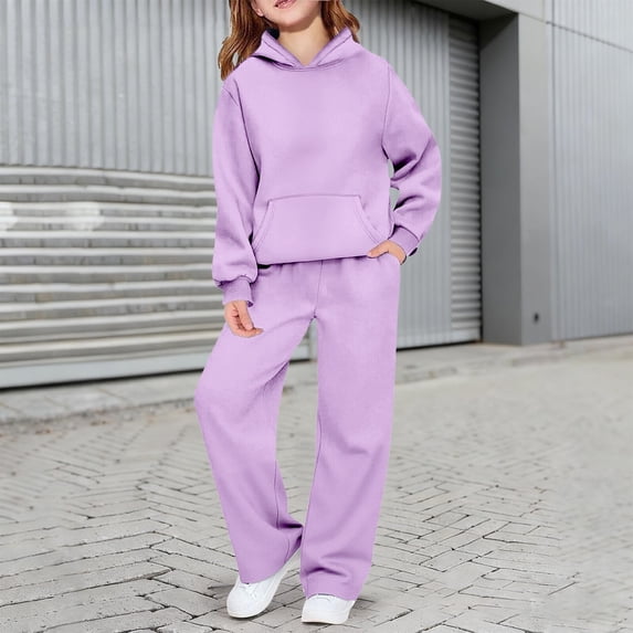 Cozy Hoodie Girls Set for Everyday Comfort Warm Winter Outfit with Wide Leg Bottoms Tween Styling Ideal for School and Outdoor Activities