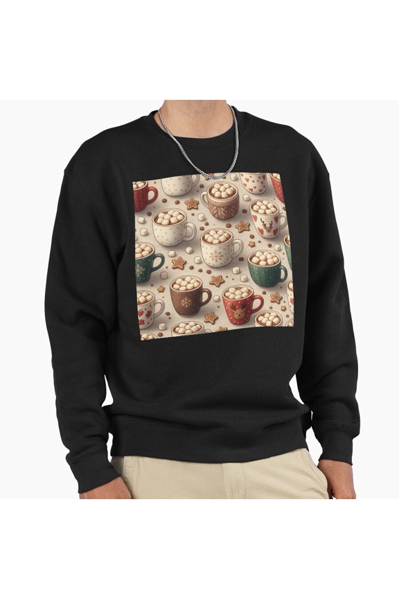 Cozy Hot Chocolate Mug Marshmallow Pattern Graphic Unisex Sweatshirt Aesthetic Retro G17599, Up to Size 5XL