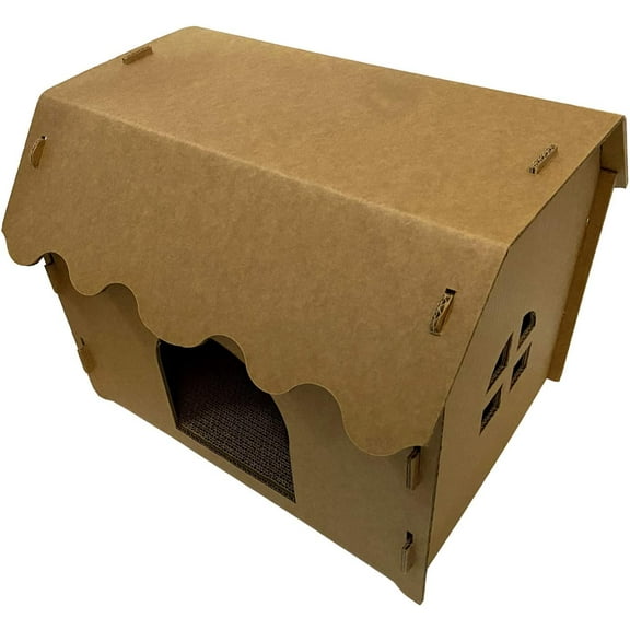 Cozy House with Scratcher Pad, 16x12x13, Pet Friendly &