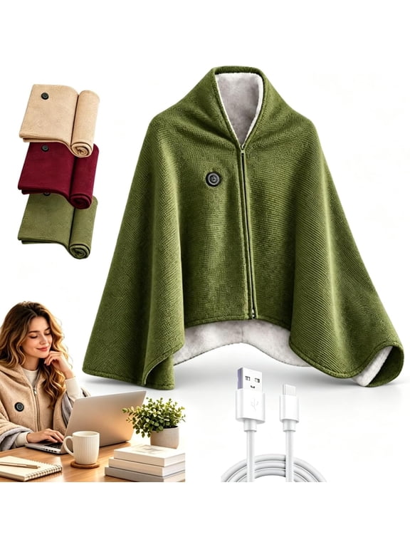 Cozy Hug Blanket, Heated Shawl Wrap with 3 Temperature Settings, USB Powered