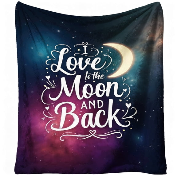 Cozy I Love You to the Moon & Back Blanket - Soft Flannel Bedspread with Cursive Love Lettering & Moon Phases Dots Design, Warm Throw for Bed