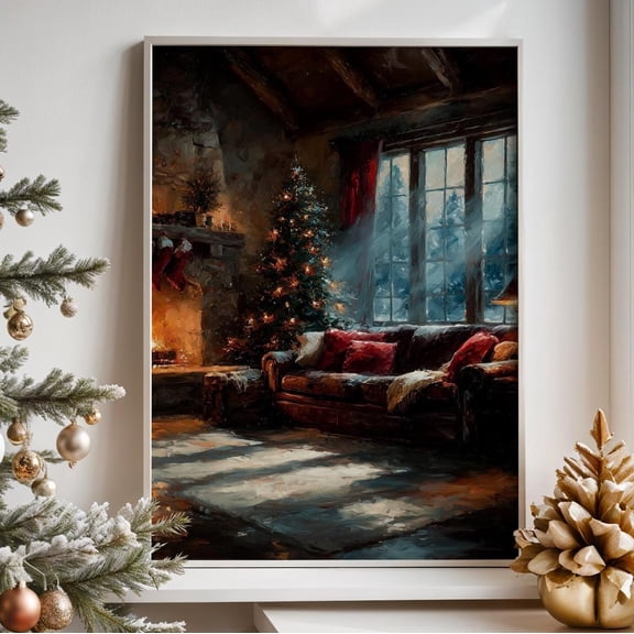 Cozy Interior Art –Living Room Poster, Fireplace, Winter Home Wall Decor, Unframed Poster Size 24x36