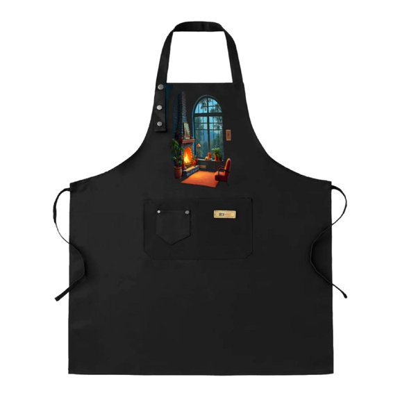 Cozy Interior Scene Design 2 Pack Bib Apron - Adjustable Kitchen Chef Apron for Men & Women with 2 Pockets