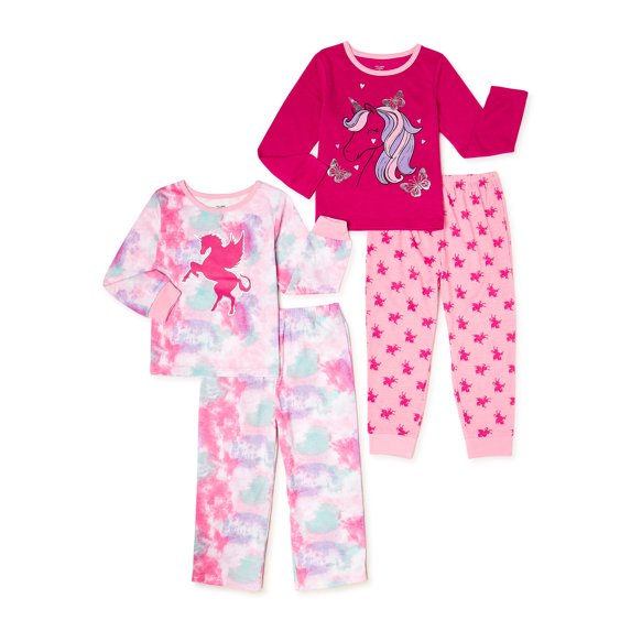 Cozy Jams Baby & Toddler Girls Long Sleeve Pajama Sets (12M-5T), 4 Piece