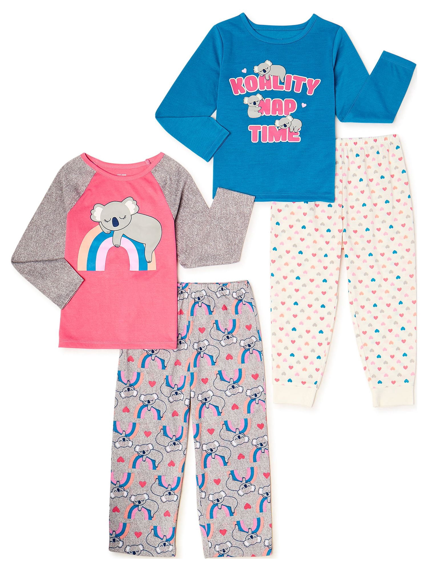 Cozy Jams Baby & Toddler Girls Long Sleeve Pajama Sets (12M-5T), 4 Piece
