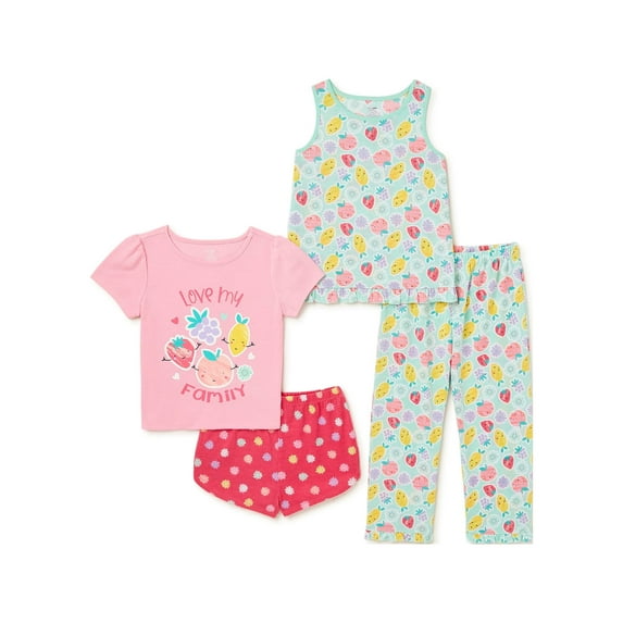 Cozy Jams Baby & Toddler Girls Pajama Tops, Tank, Shorts and Pants, 4-Piece Sleep Set, Sizes 12M-5T