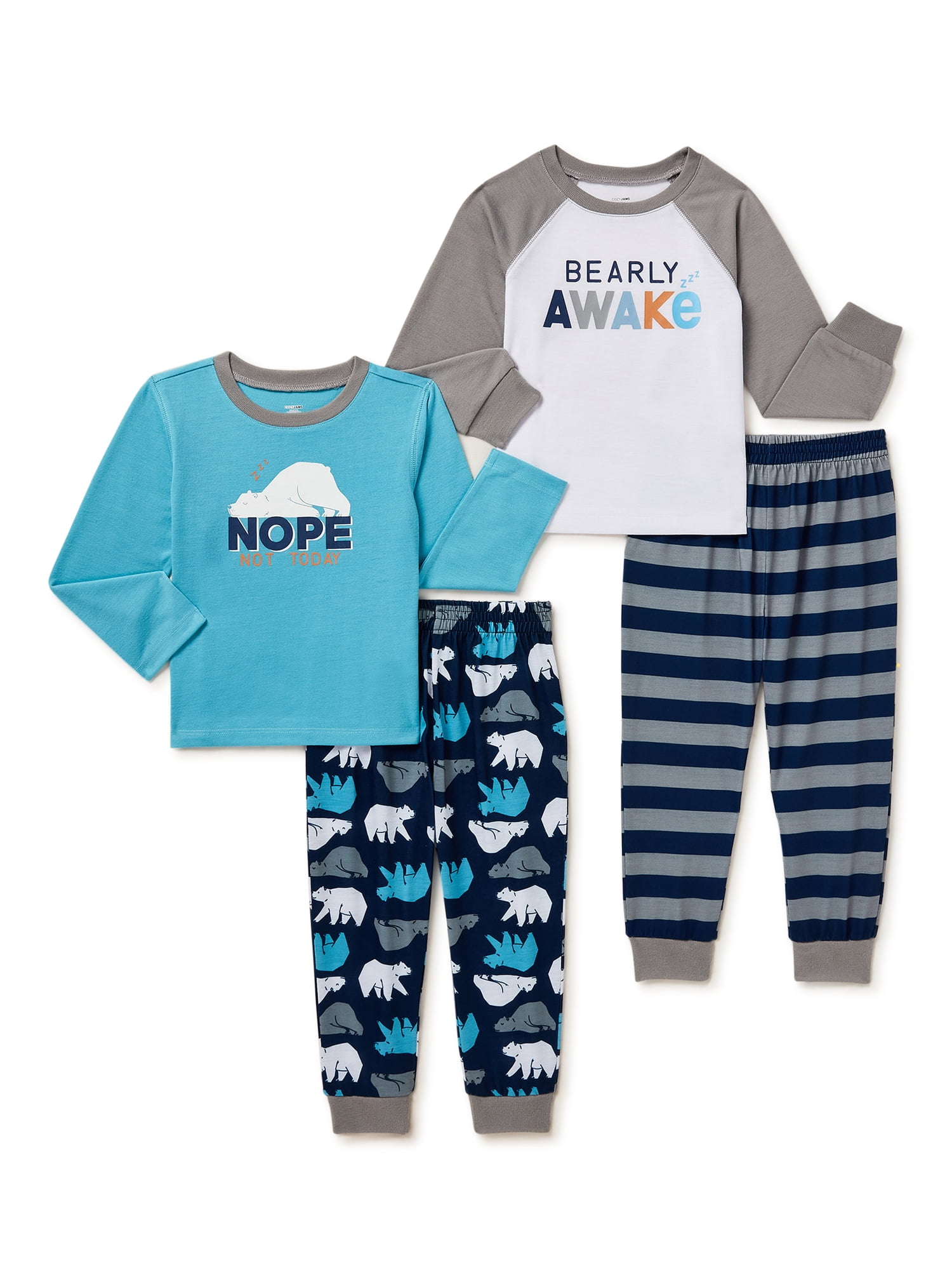Cozy Jams Boys Long Sleeve Tops and Pants Pajama Sleep Set, 4-Piece, Sizes 4-12
