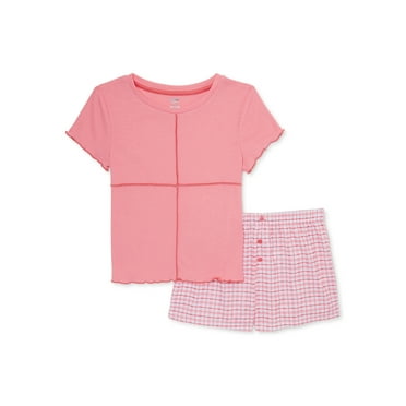 Cozy Jams Girls 2-Piece Short Sleeve Top with Shorts, Sizes 4-16