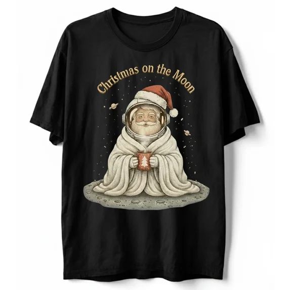 Cozy Jolly Man On The Moon Funny Christmas Astronaut Space Gift Unisex T-Shirt, up to Size 5XL