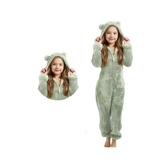 Cozy Kids Pajamas One-piece Bear Hooded One-Piece Sleepwear Boys Pajamas with Zip Up One-Piece Sleepwear Kids Winter Suit 4-5 Years