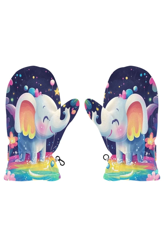 Cozy Kids Winter Gloves with Adjustable Fit,3d Cartoon Style Elephant Perfect for Outdoor Fun