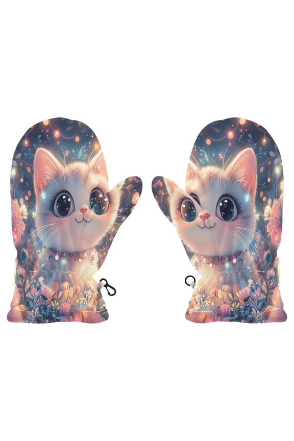 Cozy Kids Winter Gloves with Adjustable Fit,3d Cartoon Style Kitten Perfect for Outdoor Fun