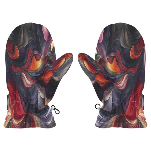 Cozy Kids Winter Gloves with Adjustable Fit,Abstract Shapes Design Perfect for Outdoor Fun