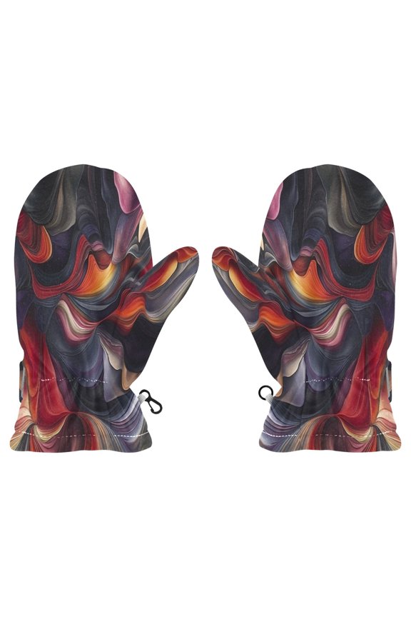 Cozy Kids Winter Gloves with Adjustable Fit,Abstract Shapes Design Perfect for Outdoor Fun